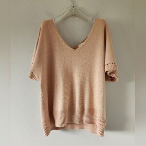 Joie Peach V-Neck Short Sleeve Sweater